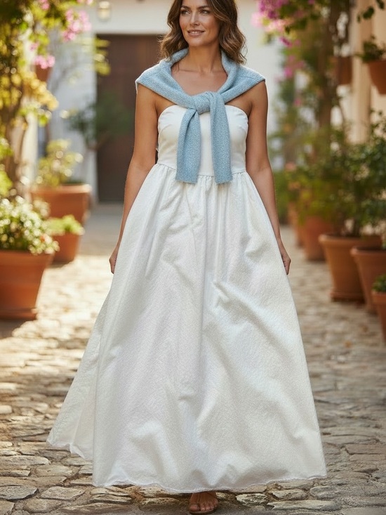 Dresses & Skirts - Strapless White Maxi Dress - bachelorette party, bridal luncheon, bridal shower.